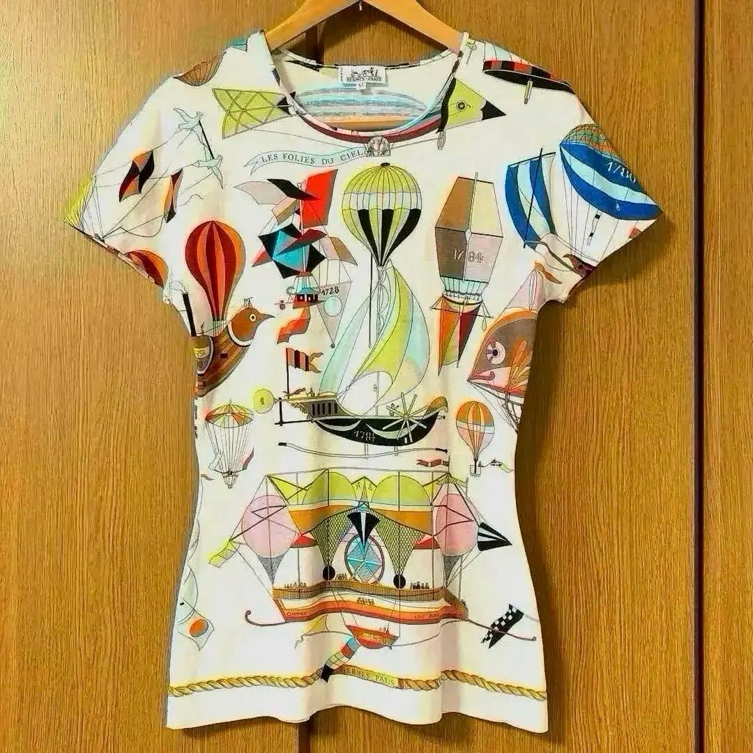 エルメス　HERMES 天空の狂気　気球柄 総柄Tシャツ レディースM