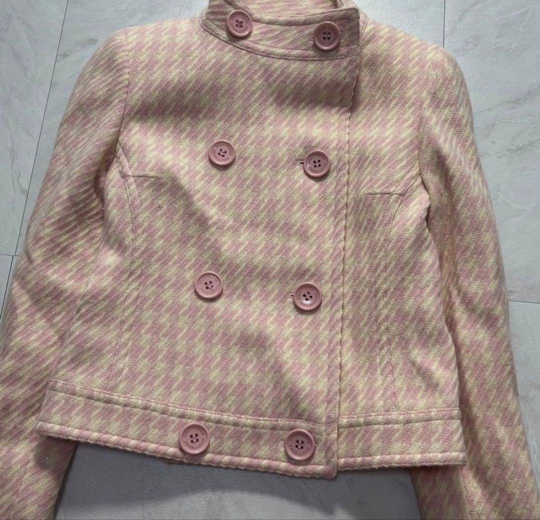 【y2k】Courreges クレージュ アンゴラ混 千鳥格子 ショートコート
