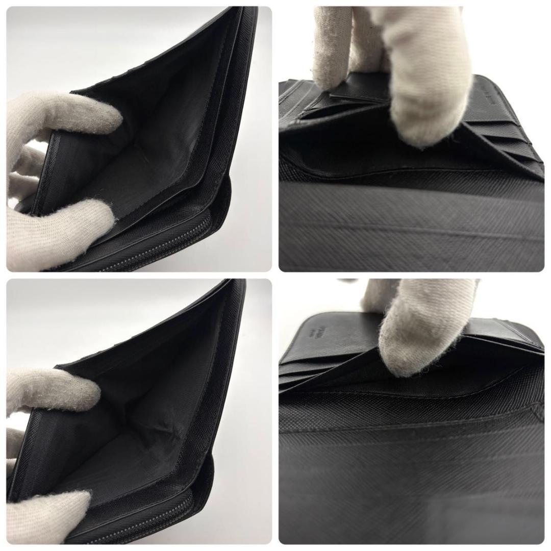 鑑定済み プラダ 財布 コンパクトジップ サフィアーノ 三角プレート ミニ 黒