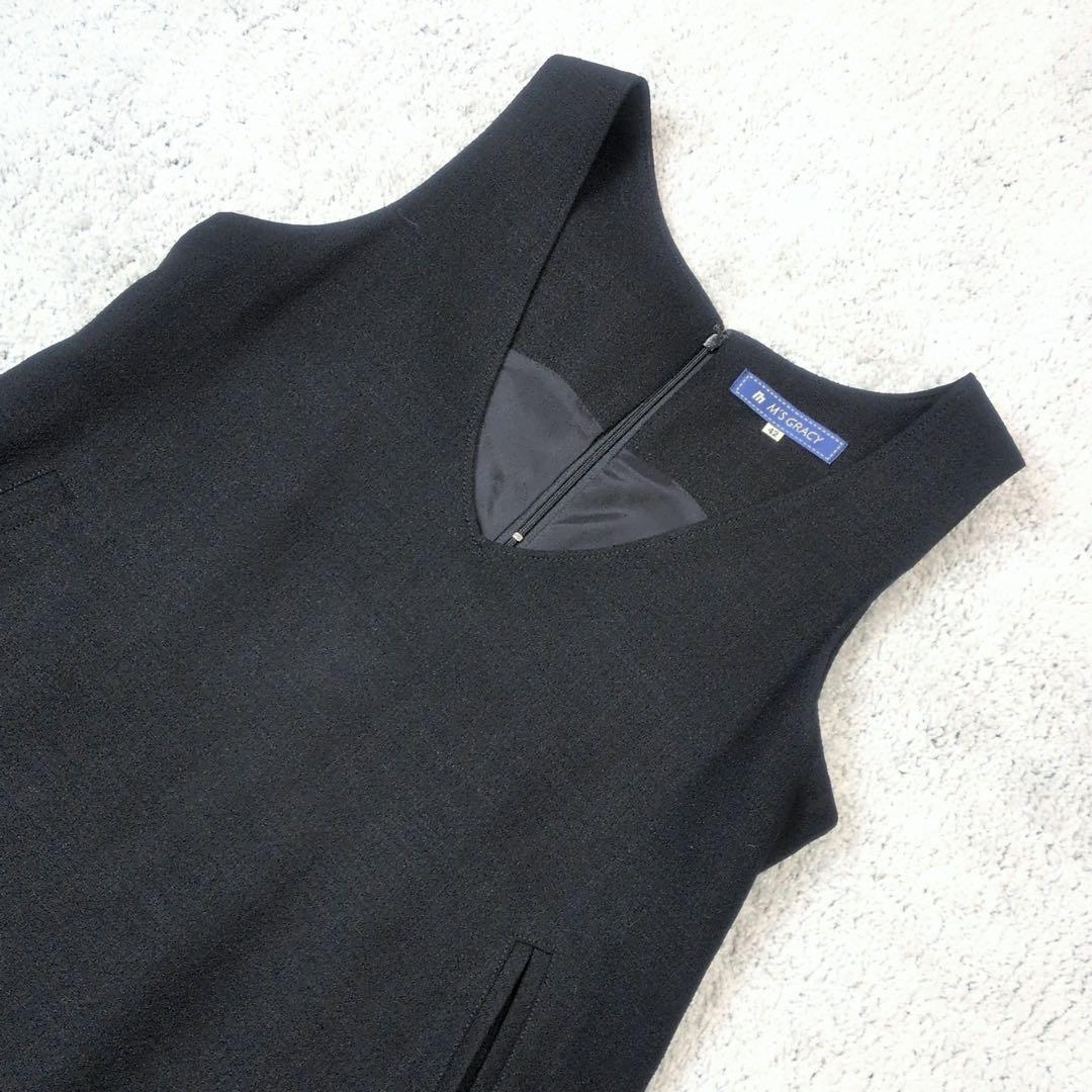 エムズグレイシー　ジャンパースカート　黒　ワンピース　Aライン　花モチーフ　42