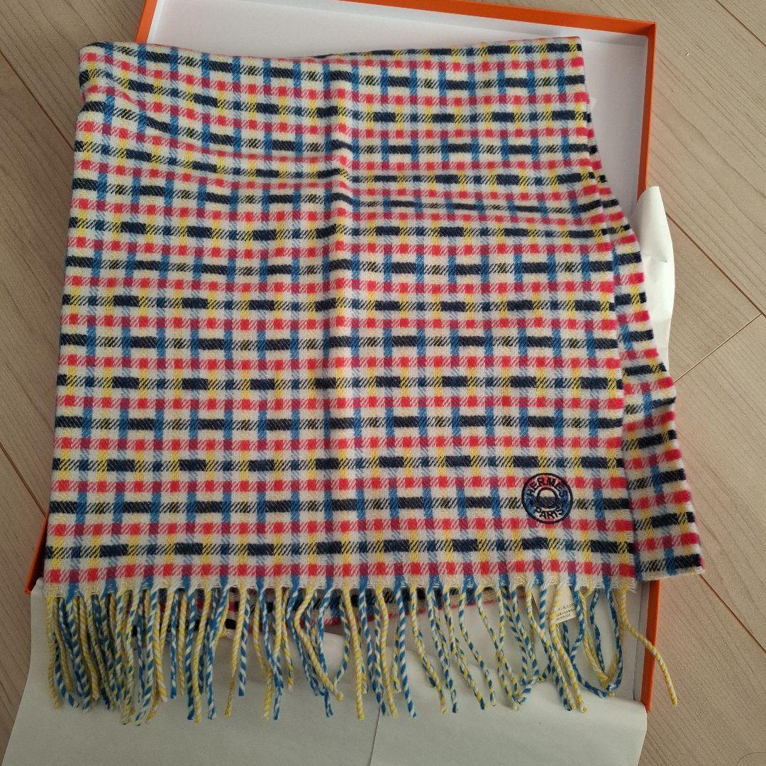 Hermès マルチカラーチェック柄マフラー