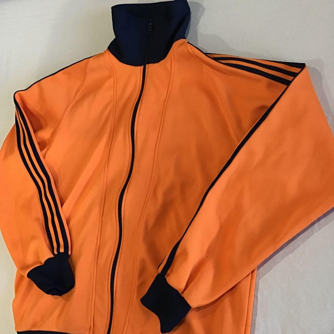 70s 80s ヒットユニオン トラックジャケット ジャージ 橙 紺 L 三本線