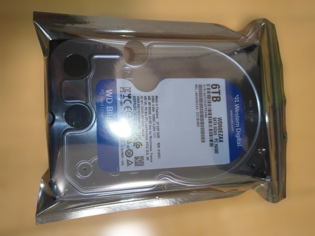 ほぼ新品 WD60EZAX 6TB 3.5インチ内蔵HDD 使用時間0時間