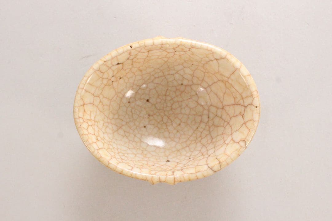 No5081 貫入楕円耳付小鉢　茶道具　煎茶　湯冷まし　陶磁器　古美術　送料無料
