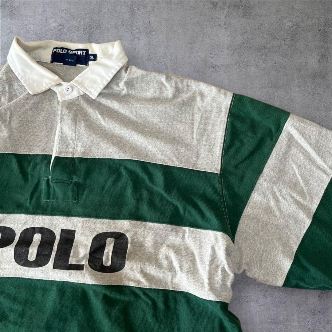 90s POLO SPORT ポロスポーツ ラガーシャツ ロゴ ボーダー XL
