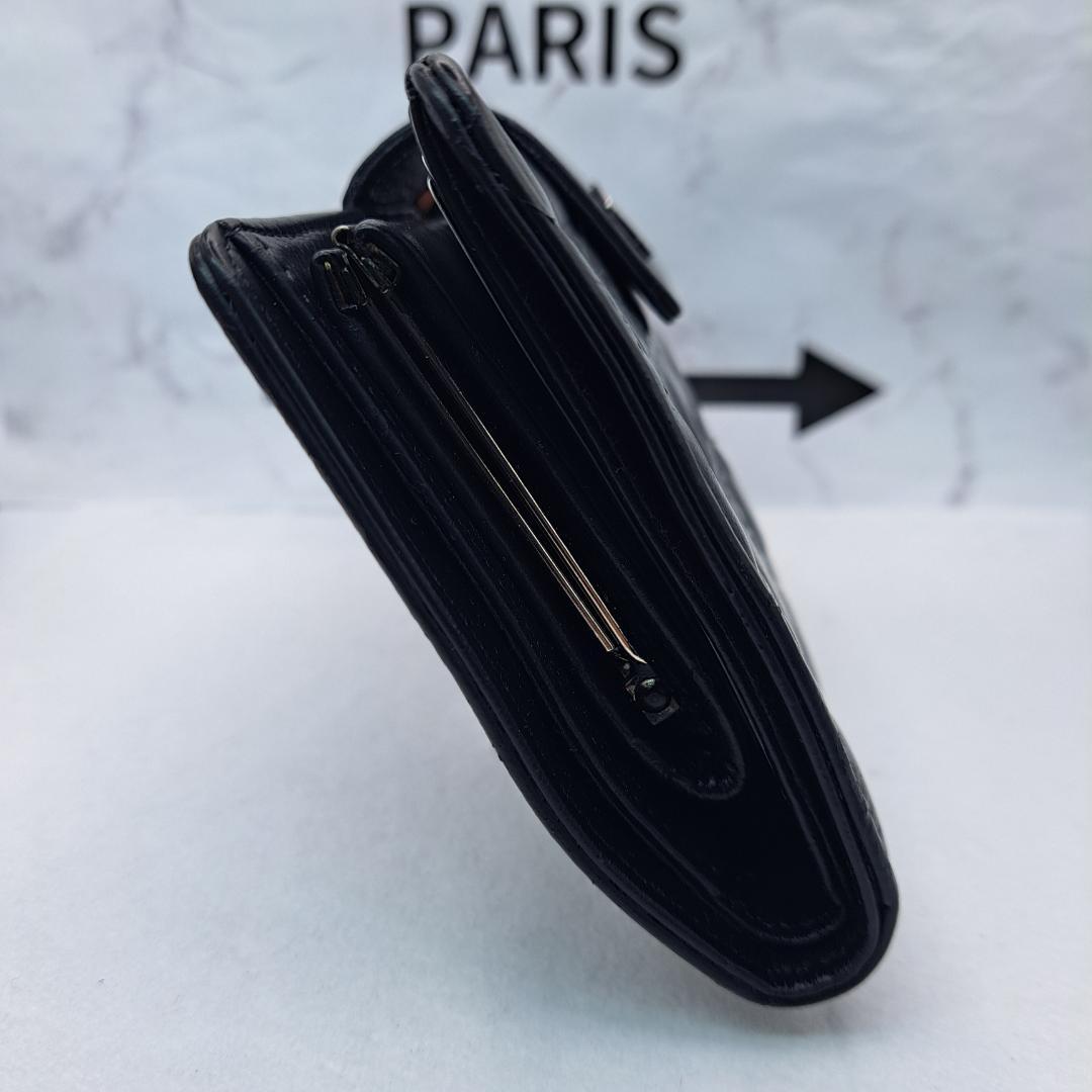 訳あり　CHANEL　アイコンライン　二つ折り財布　がま口　ブラック　長財布