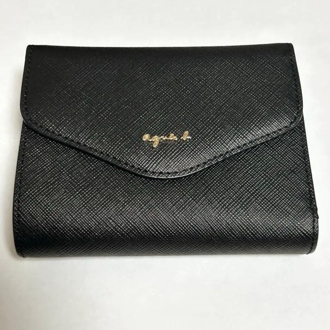 agnes b. アニエスベー 二つ折り財布 ブラック レザー コンパクト財布