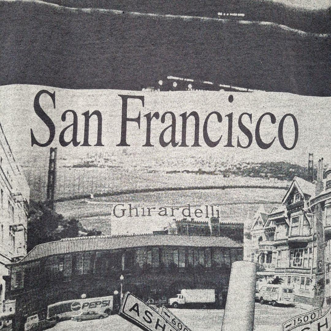 90s ヴィンテージ サンフランシスコ 総柄Tシャツ XL 黒 フェード感 良好