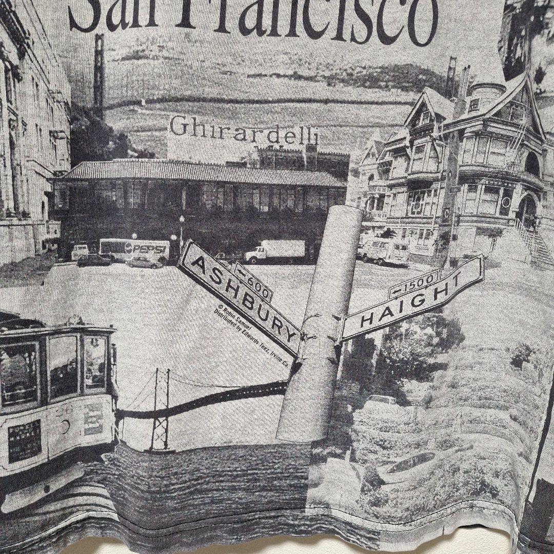 90s ヴィンテージ サンフランシスコ 総柄Tシャツ XL 黒 フェード感 良好