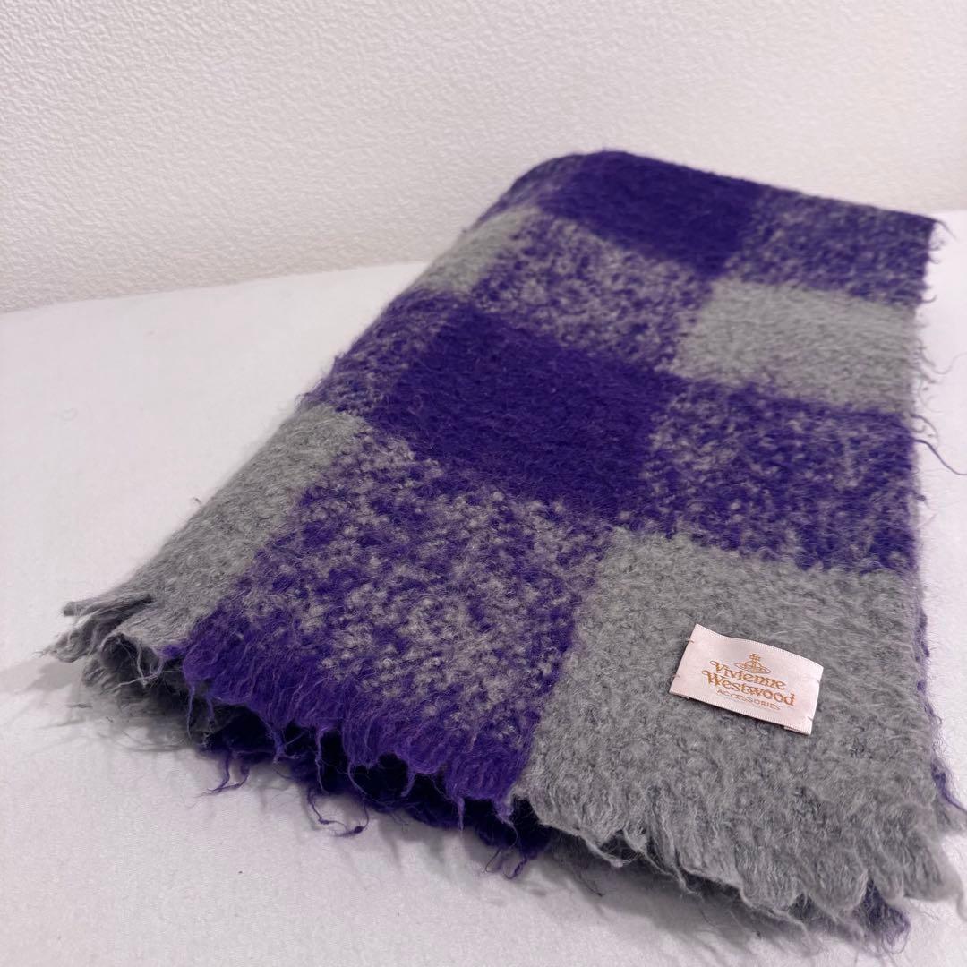 【美品】Vivienne Westwood チェック柄 マフラー パープル