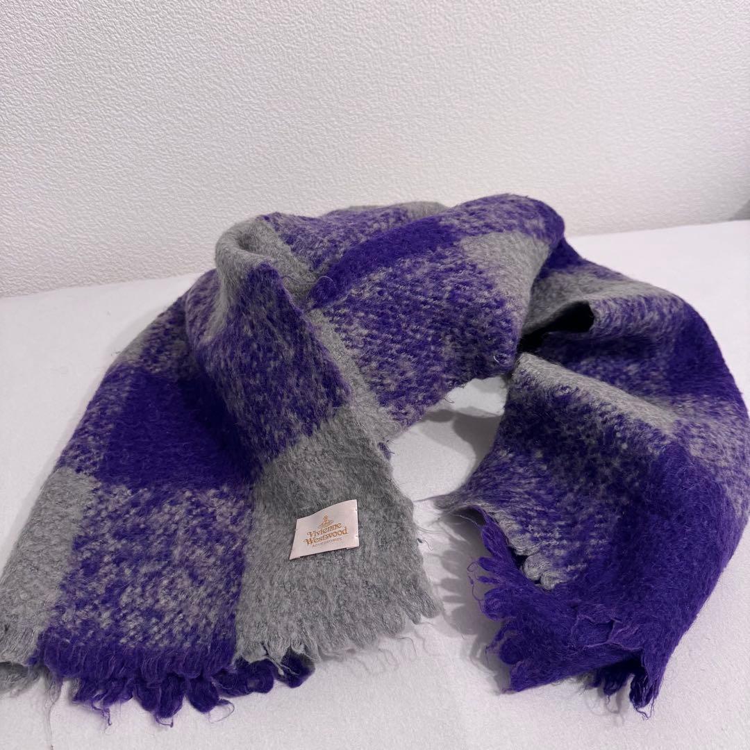 【美品】Vivienne Westwood チェック柄 マフラー パープル
