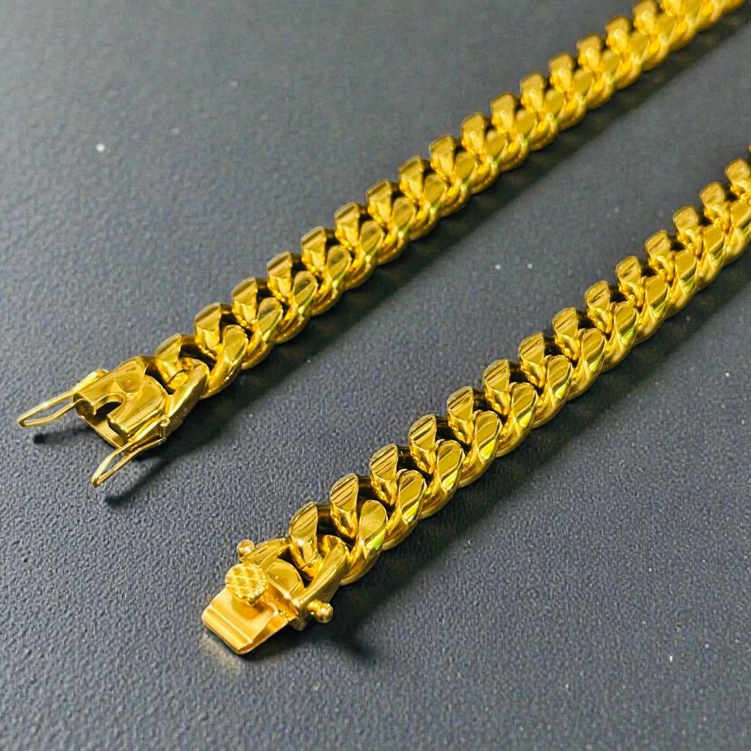 喜平ネックレス 50cm 幅12mm 18K刻印 ステンレス ゴールドチェーン