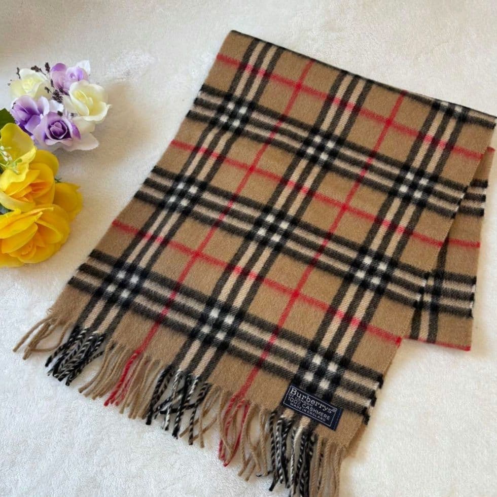 極美品✨　Burberry チェック柄　マフラー カシミヤ　ベージュ