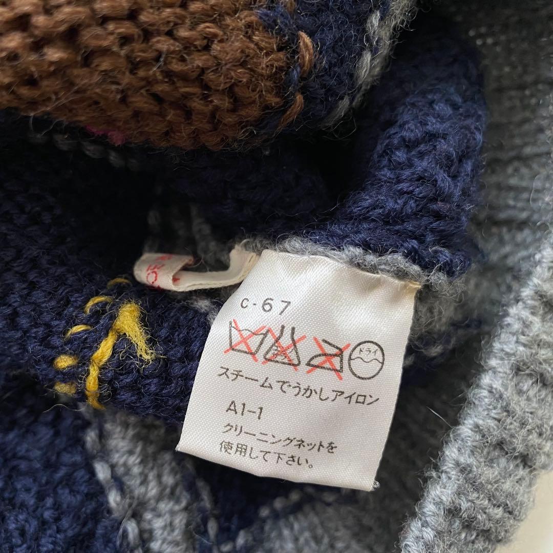 レトロ 立体 刺繍 ポンポン ニット カーディガン 古着 昭和 ビンテージ