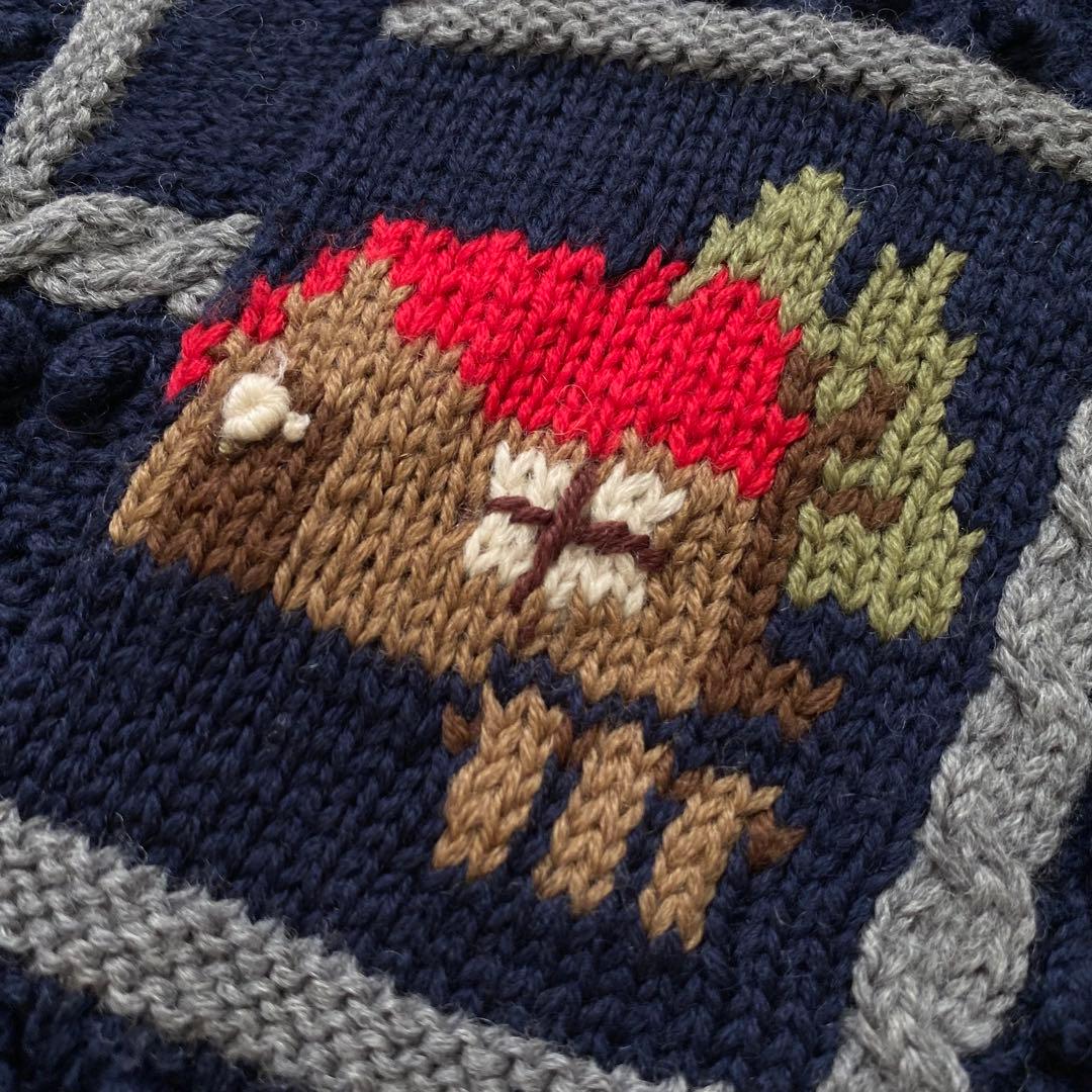 レトロ 立体 刺繍 ポンポン ニット カーディガン 古着 昭和 ビンテージ