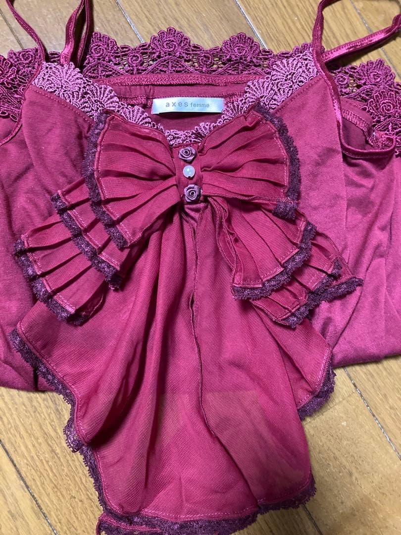 axes femme ビッグリボンキャミソール♡巻きバラ♡真紅♡