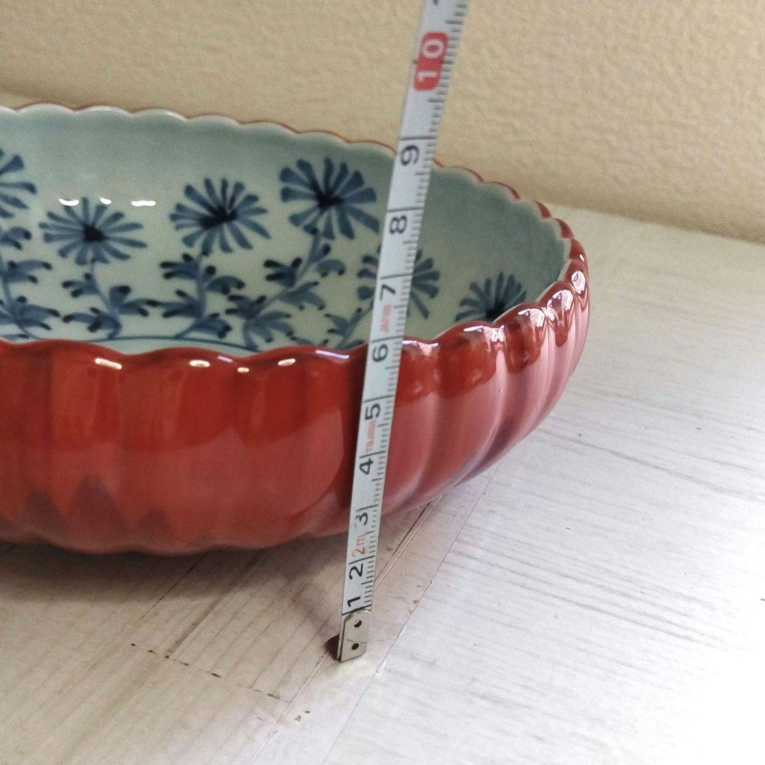 【木箱付】有田焼 源右衛門窯 朱泥 菊形 小鉢 和食器 高級磁器 陶芸美品