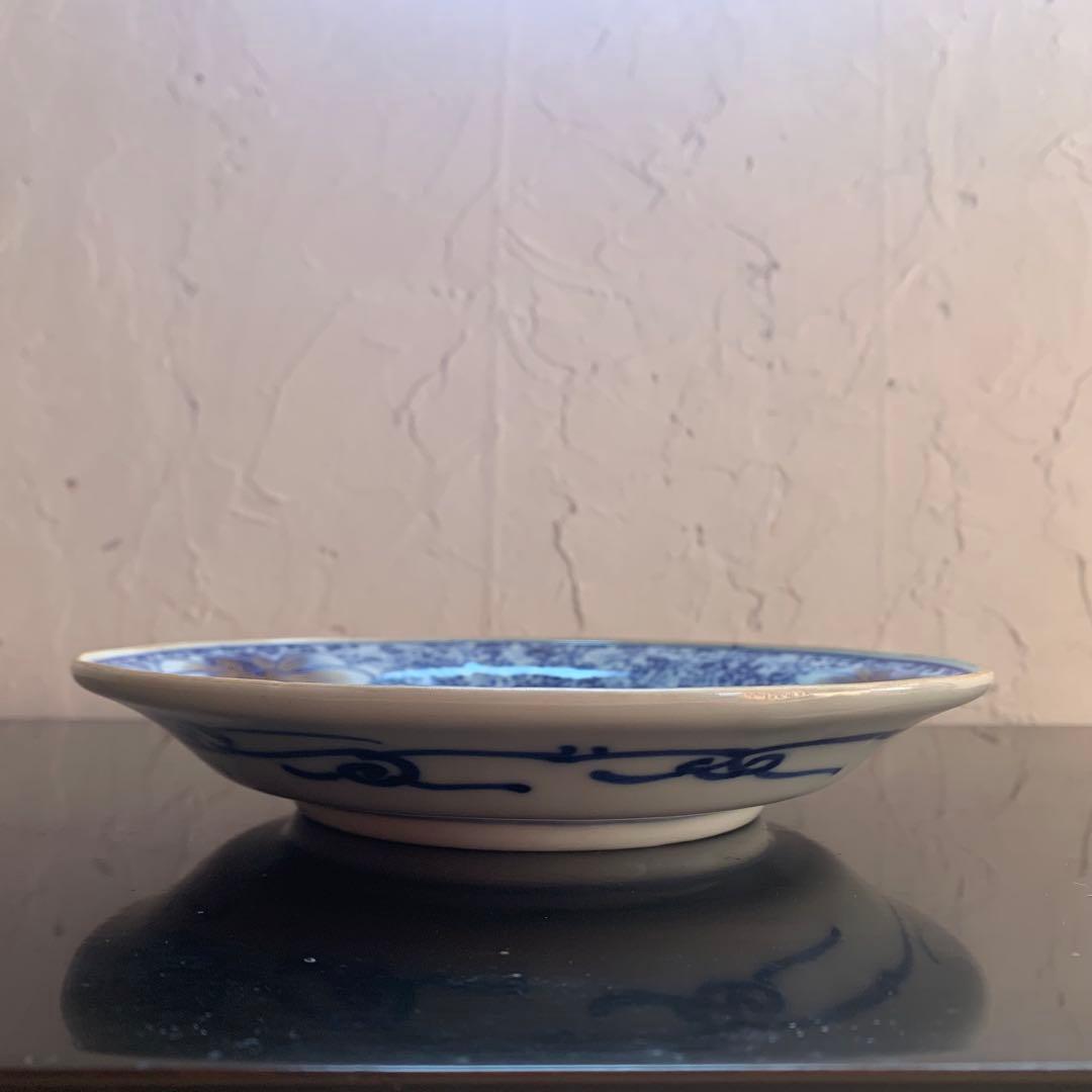 大聖寺伊万里　菊花微塵唐草文　中皿　金襴手　角福　18cm　単品　美品