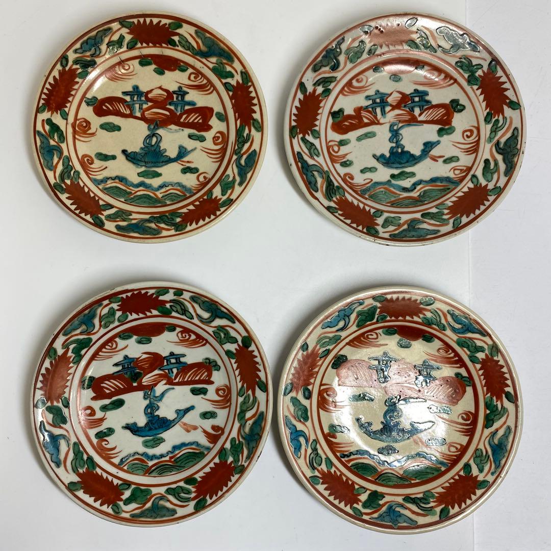 専用　江戸後期　西浦焼呉州赤絵中皿4枚　w16.4cm 東K7-1222①タトサ