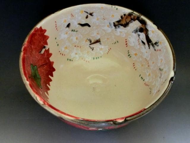菓子鉢■京焼「晴香造」透かし 桜 紅葉 春秋 菓子器 古美術 時代物 骨董品■