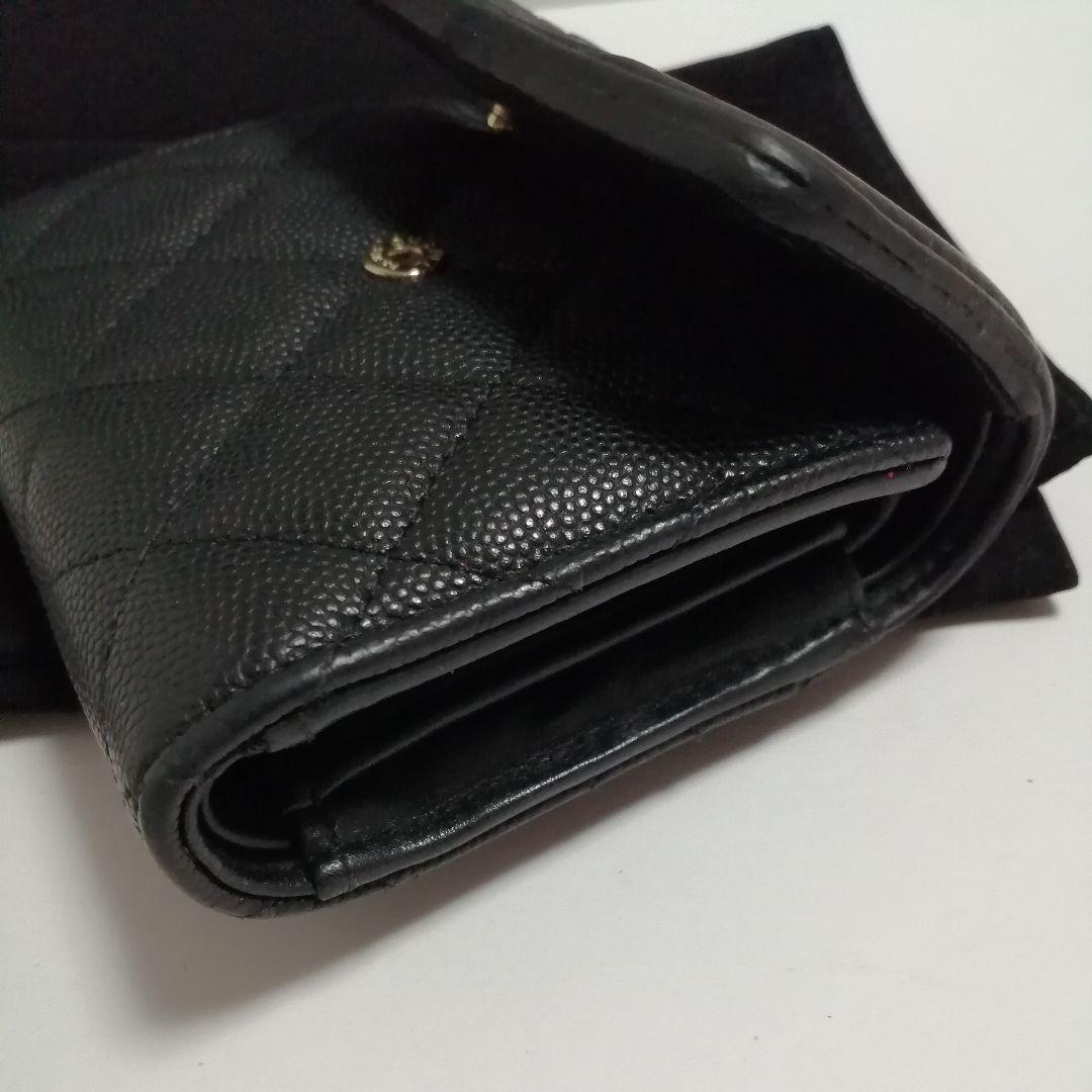 CHANEL CCフィリグリー キャビアスキン　三つ折り財布　黒