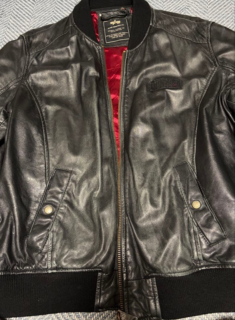 アルファ レザー製 MA-1 シープ ボンバージャケット サイズ:XL