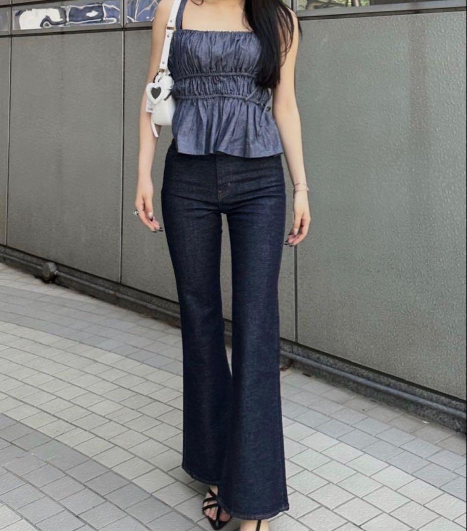 美品 moussy MVS フレアデニムパンツ ストレッチ ハイウエスト 25