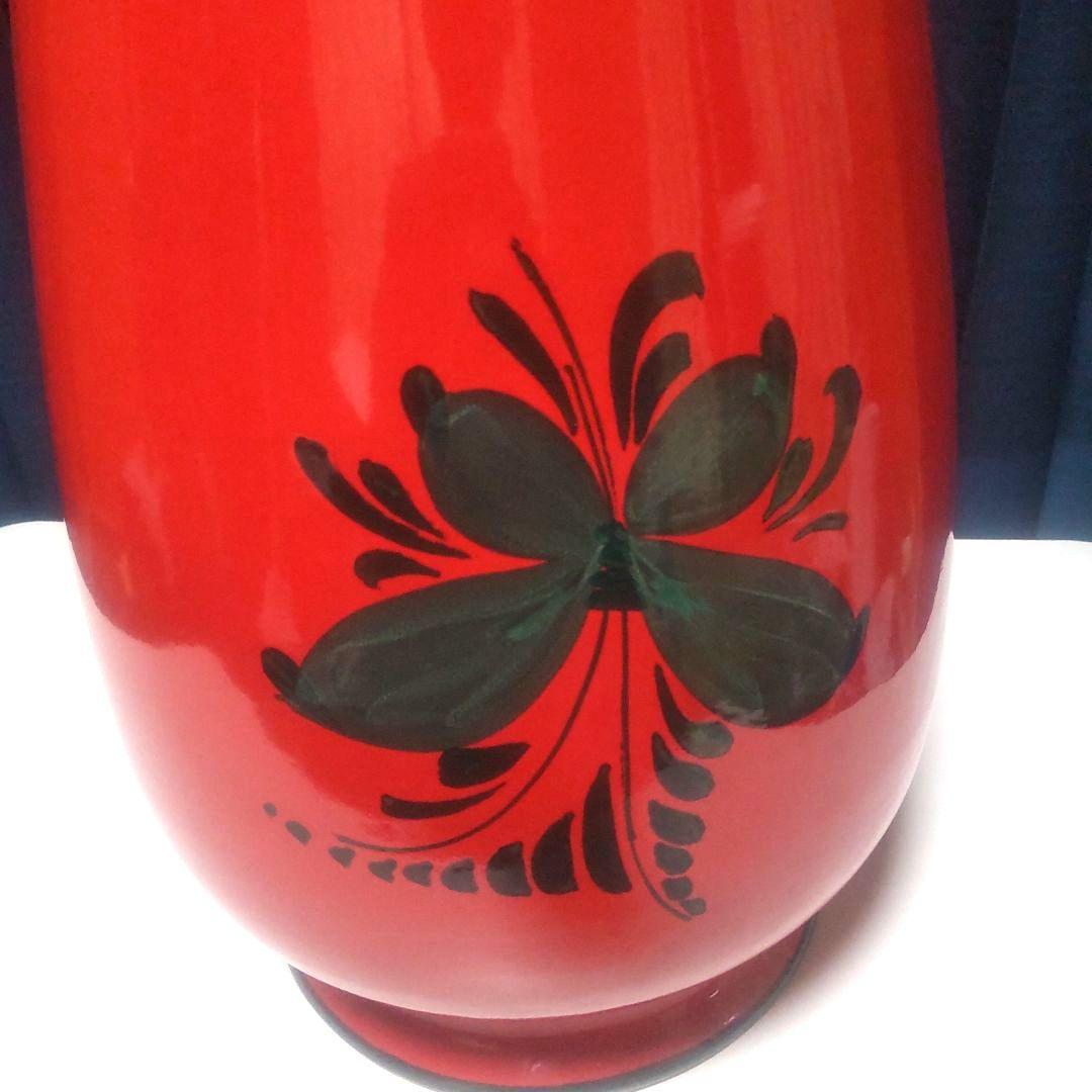 美品 イタリア製 陶器 傘立て　イタリア製　レッド 花模様 ヒマワリ