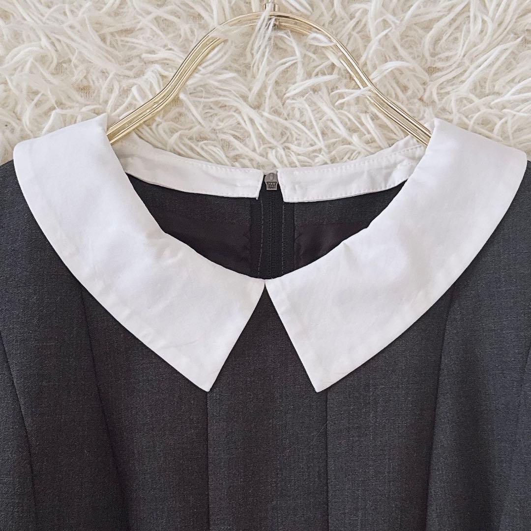 美品✨フォクシー 白襟 袖口フリルプリーツ ワンピース ウール グレー 38