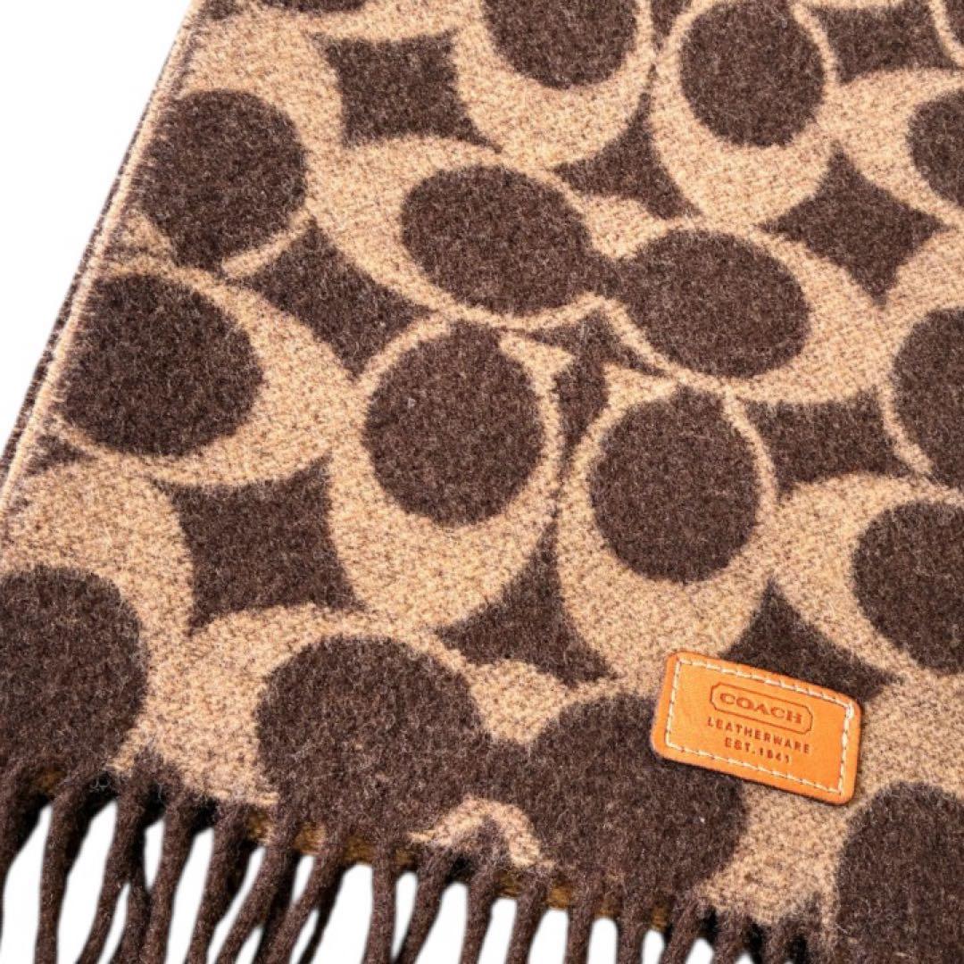 極美品✨COACH シグネチャーマフラーブラウン 高級ラムウールスコットランド製