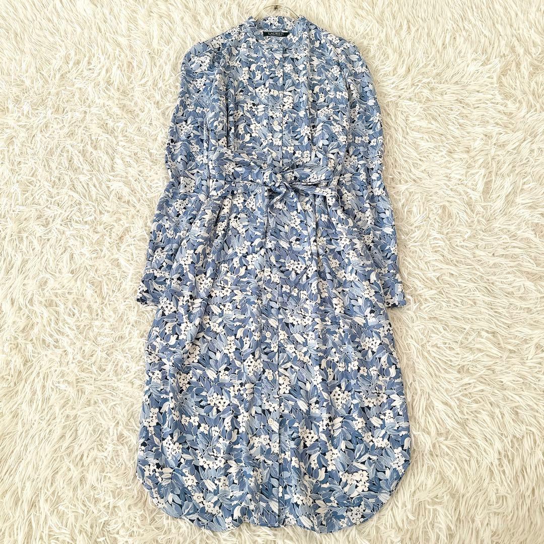 サイズ4 ローレンラルフローレン✨花柄 シャツワンピース ベルト 水色