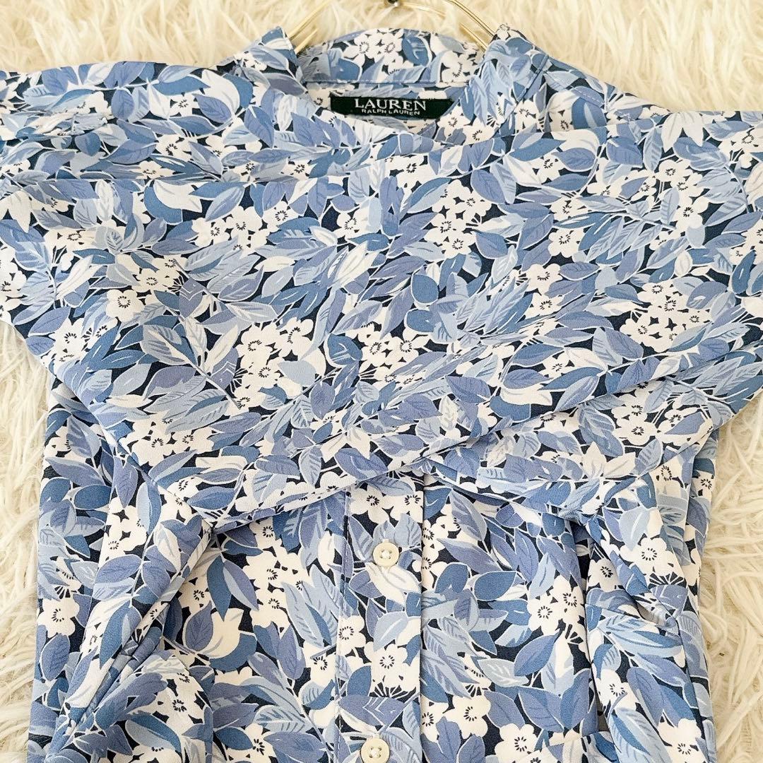 サイズ4 ローレンラルフローレン✨花柄 シャツワンピース ベルト 水色