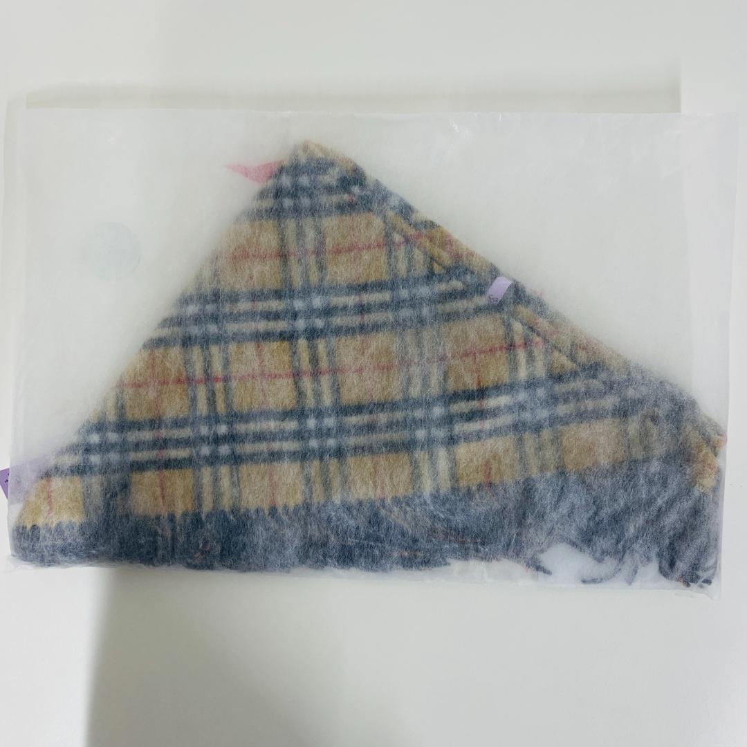 美品 BURBERRY バーバリー チェック フリンジ 三角ストール F836