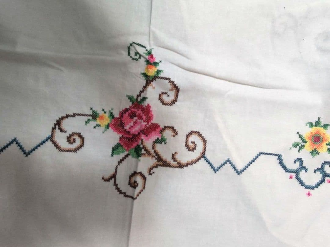 フランスアンティークレース 刺繍 テーブルクロス ベッドカバー ヴィンテージ
