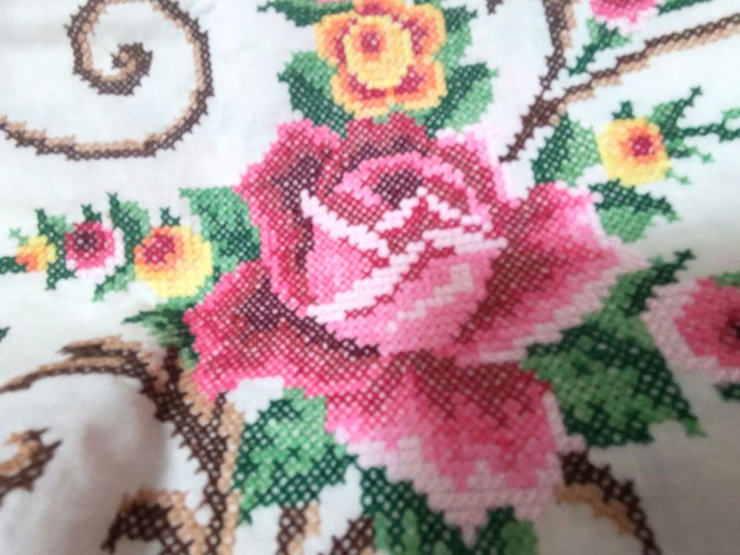 フランスアンティークレース 刺繍 テーブルクロス ベッドカバー ヴィンテージ