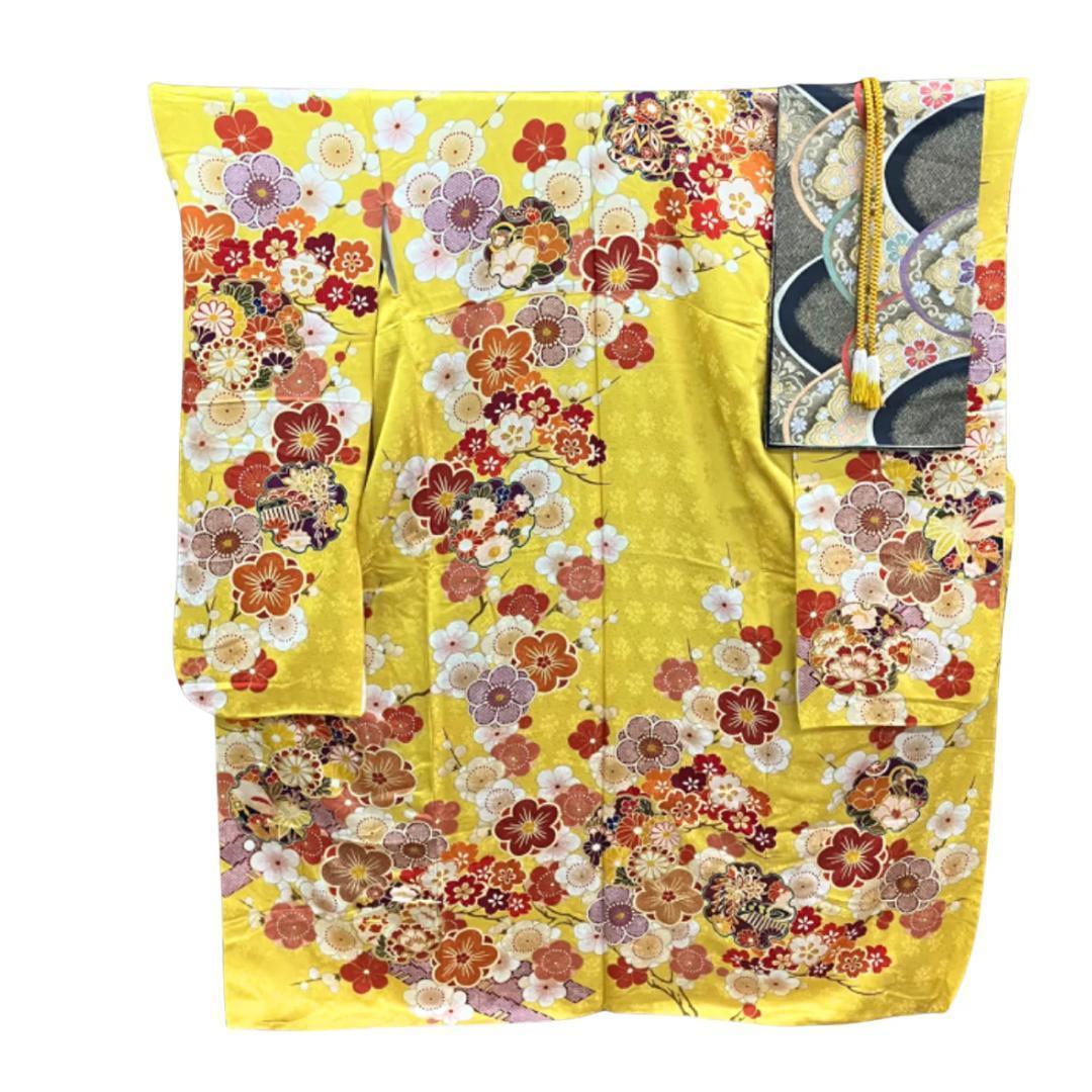 ≪早い者勝ち≫【美品】 振袖 正絹 成人式 古典柄 振袖単品 黄 S*45 ●