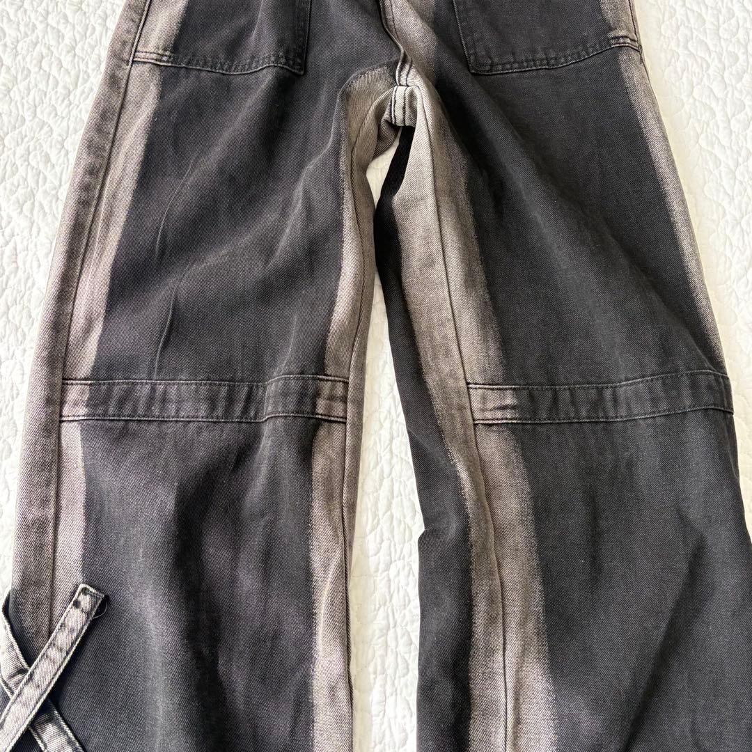 バーバリー デニム ワイドパンツ 変形ハイウエスト（M）黒系 個性派デザイン