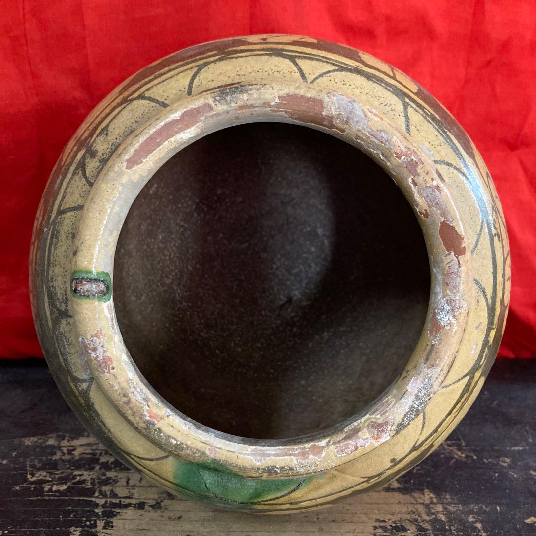 中国　磁州窯　小壺　草花図