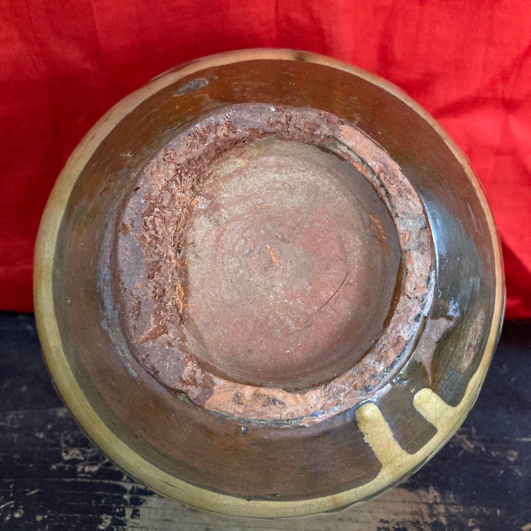 中国　磁州窯　小壺　草花図