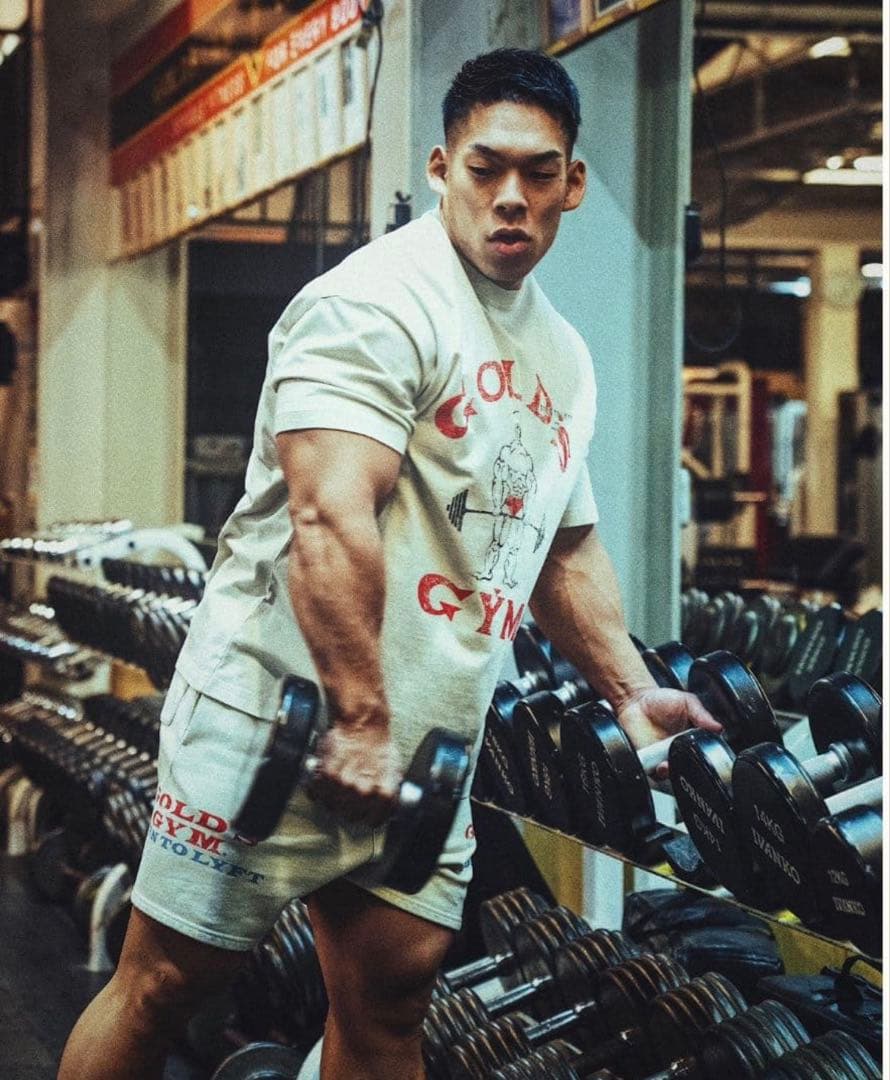 LÝFT × GOLD'S GYM LOGO BIG T-SHIRT Ivory