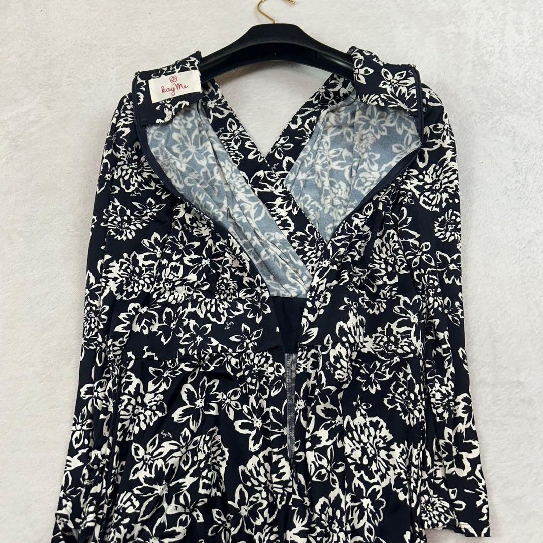 K889 新品未使用 M ケイミー 花柄 ひざ丈ワンピース ネイビー レディース