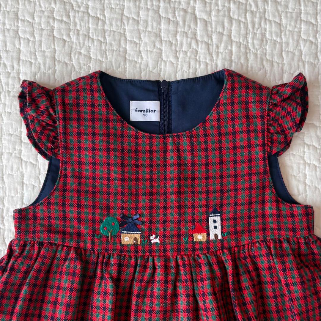 現行品　ファミリア　チェック　ワンピース 90