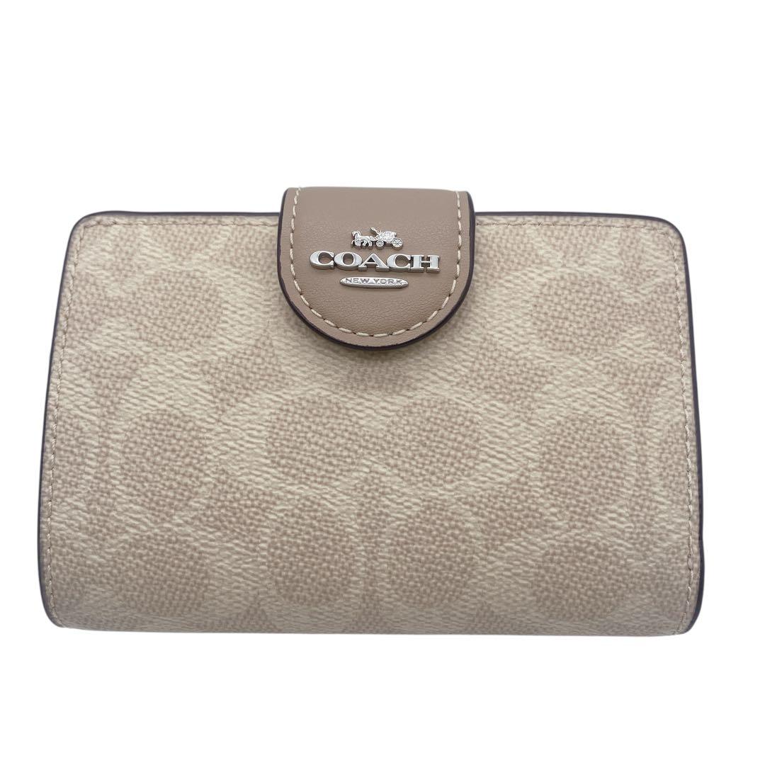 【極美品】 コーチ COACH 二つ折り財布 シグネチャー ベージュ
