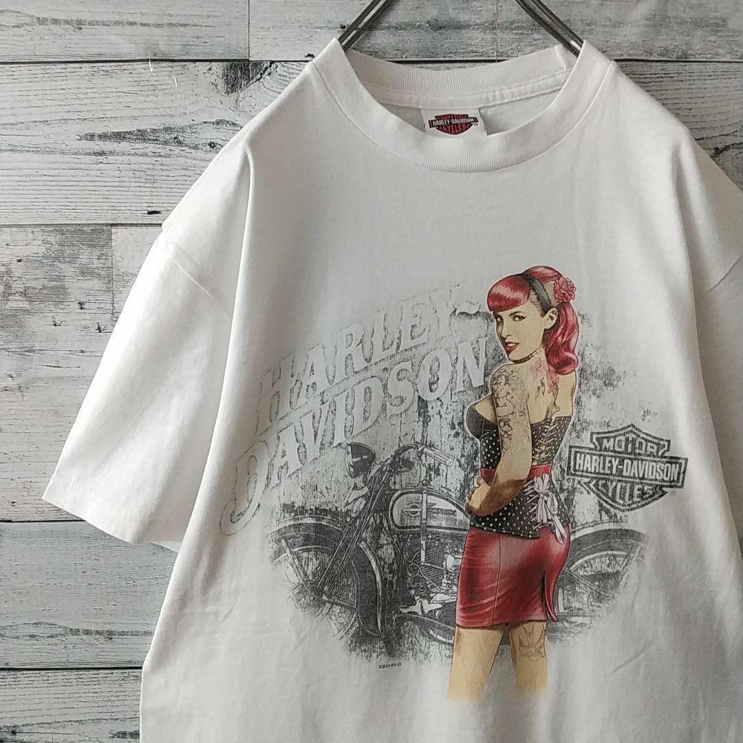 人気☆ハーレーダビッドソン 両面プリント ハーレーガール タトゥー Tシャツ M