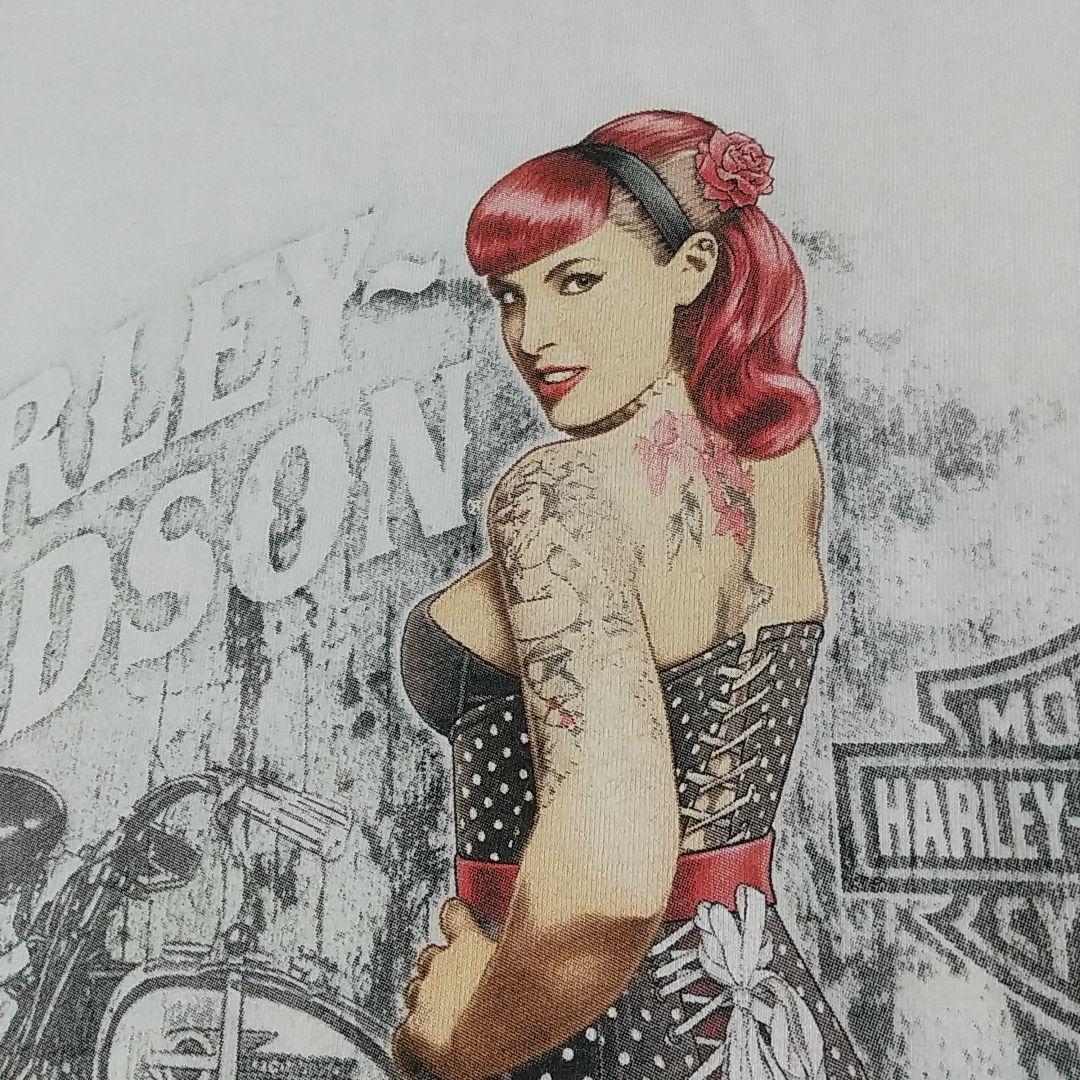 人気☆ハーレーダビッドソン 両面プリント ハーレーガール タトゥー Tシャツ M