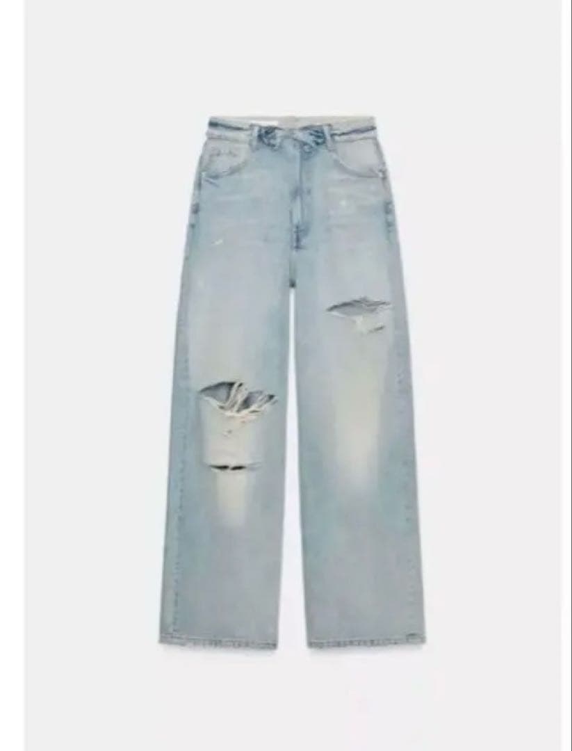 完売品ZARA TRF ミッドライズ折り返しウエストデニムパンツ 32