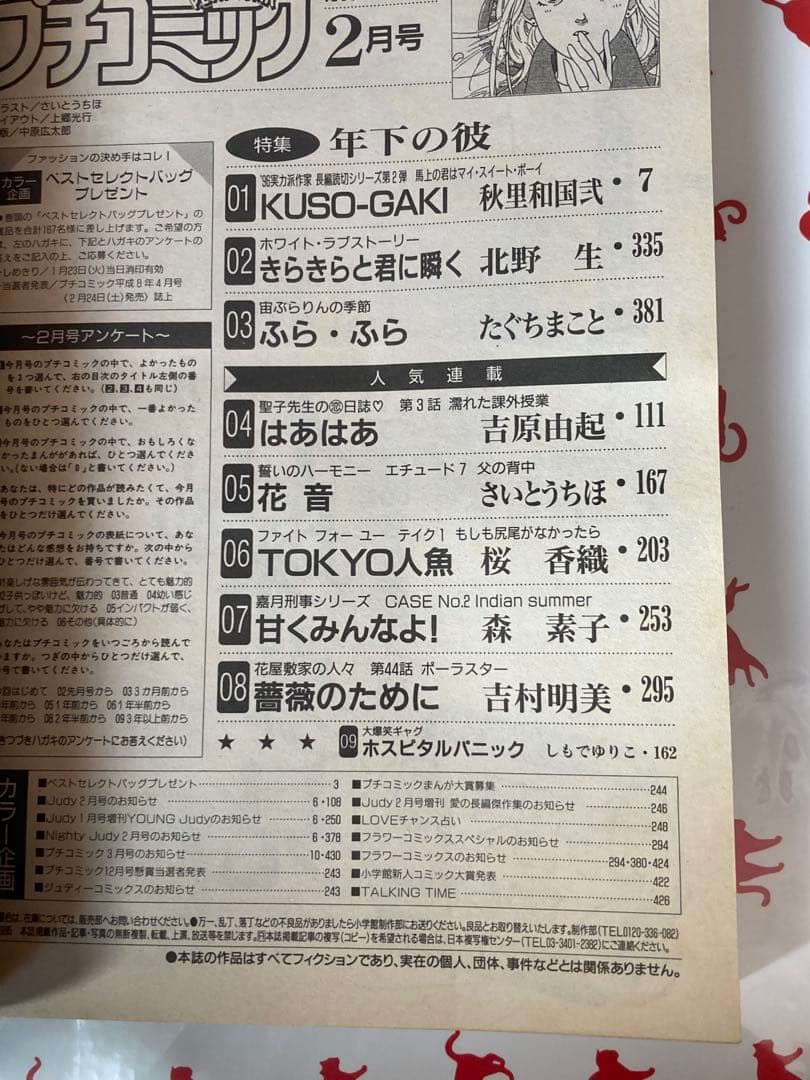 プチコミック 2月号 1996年 さいとうちほ　花音　秋里和国本誌初登場