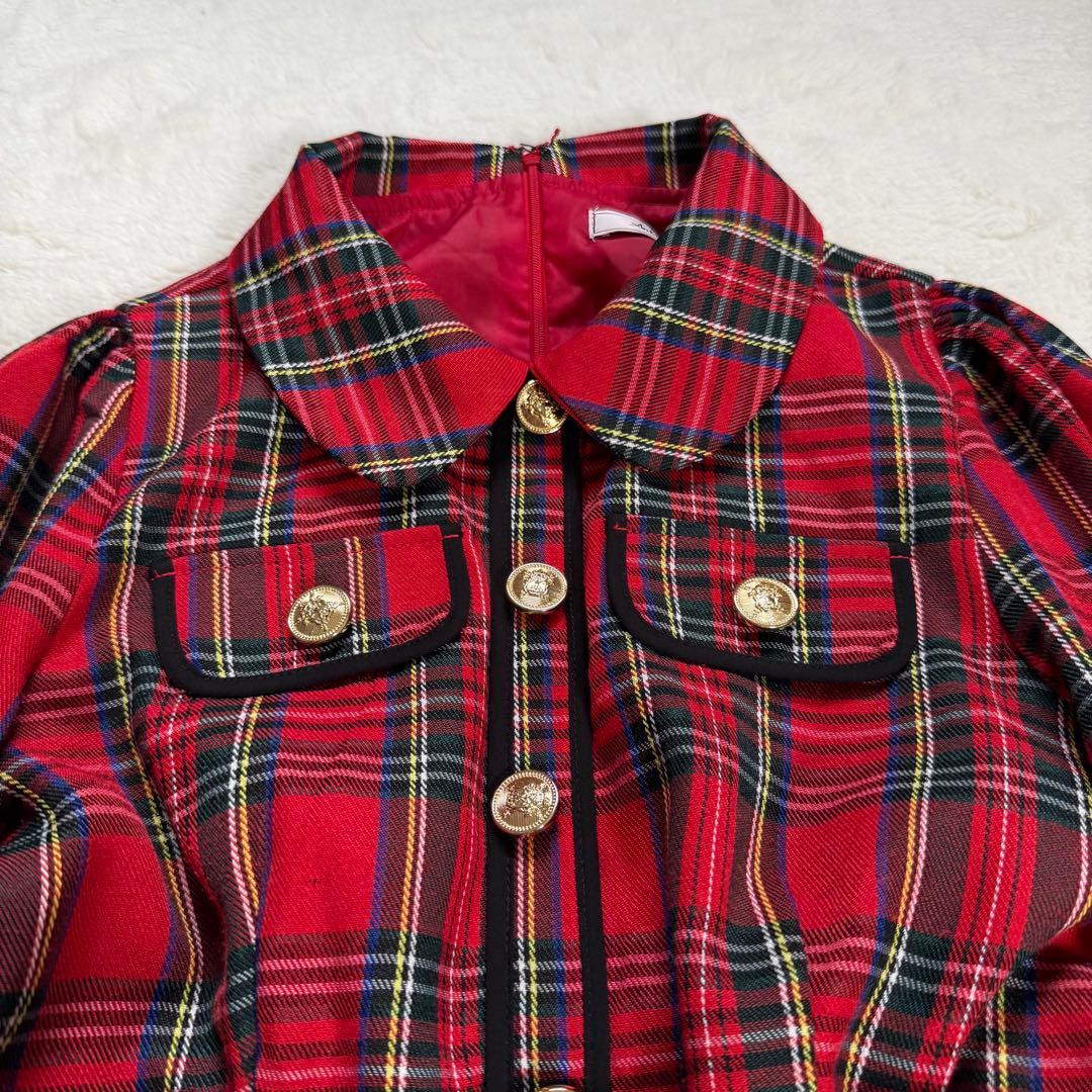 【美品】Ank Rouge パイピングチェックワンピース 赤 レッド M