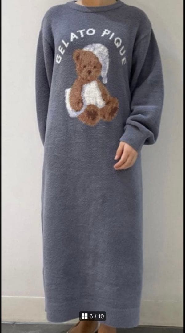 ジェラートピケ ♡GOOD NIGHT BEAR ジャガードワンピース　ネイビー