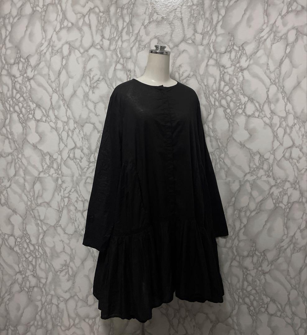 良品　MERLETTE デザインシャツワンピース　ノーカラー　インドコットン